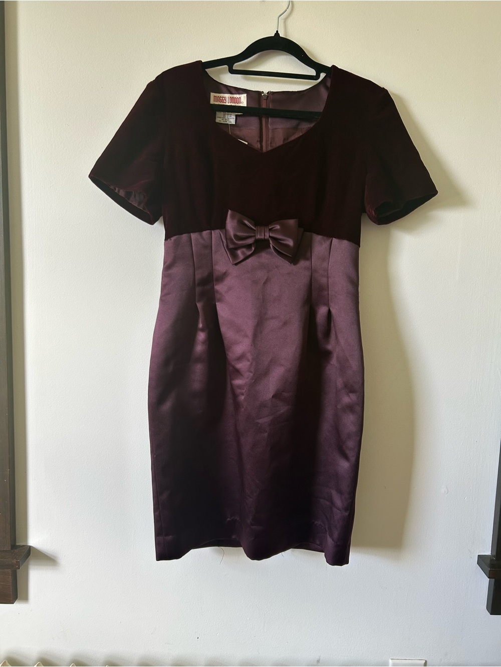 Vintage Nicole Miller Burgundy Satin Bow Sheath Dress